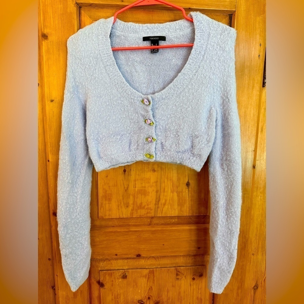Forever 21 Lilac Angora Snap Coquette Feminine Cropped Cardigan Size Small
